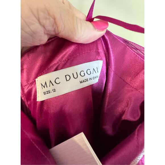 Mac Duggal NWT Pleated One-Shoulder Chiffon Gown in Raspberry Size 12 - Picture 8 of 9